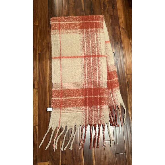 Women’s Blanket Scarf Wrap Time And Tru Orange Tan Brown Large Soft Fringe - Picture 3 of 10